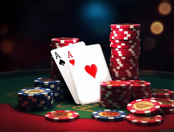 Kombinasi kartu pemenang Casino Hold'em di layar permainan hijau toto